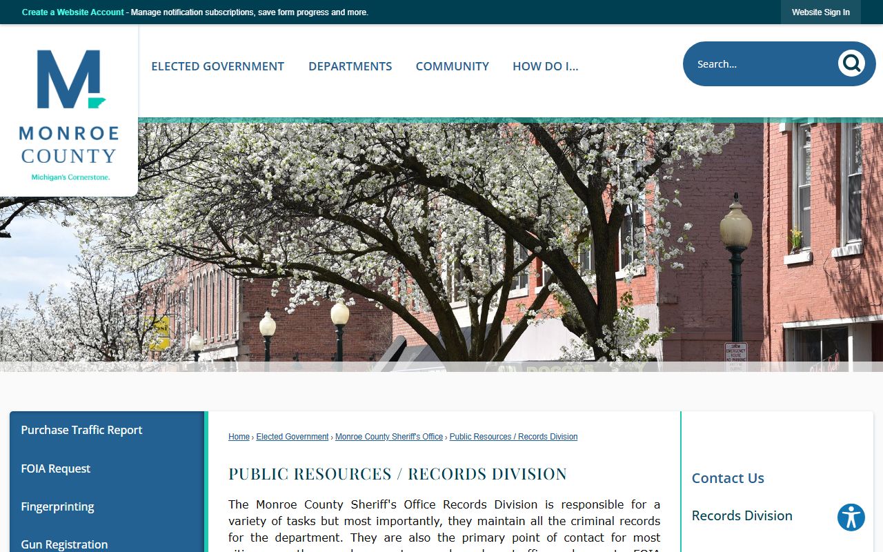 Monroe County Sheriff's Records Division for inmate and booking records requests